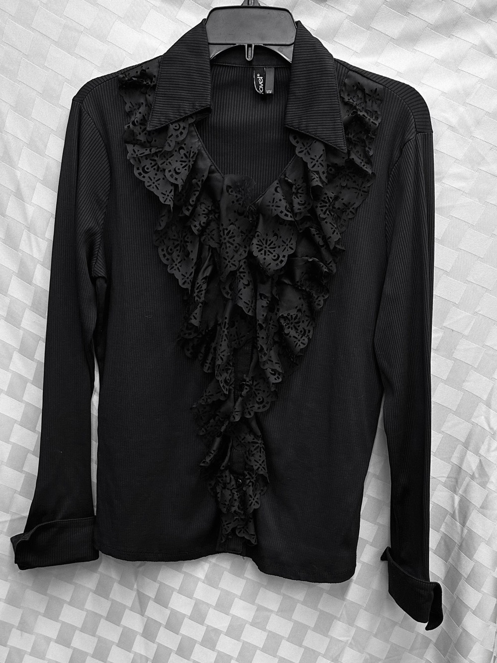 ravel Black Ruffle-Front Button Down Shirt